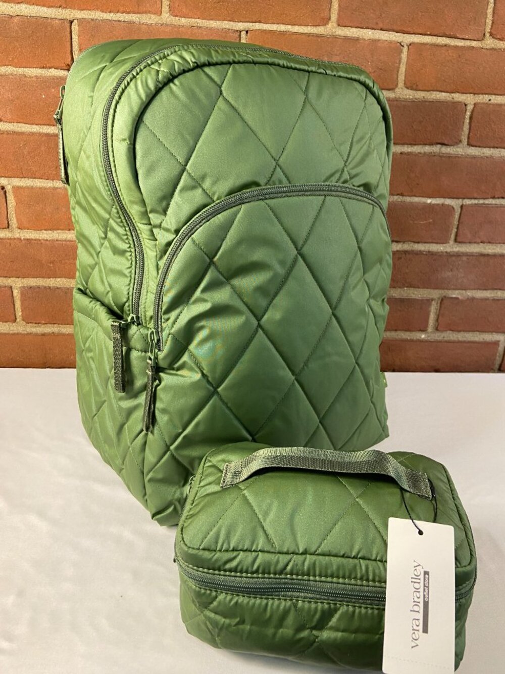 Vera Bradley Large Backpack AND Cosmetic Case - Pearlized Cedar Green